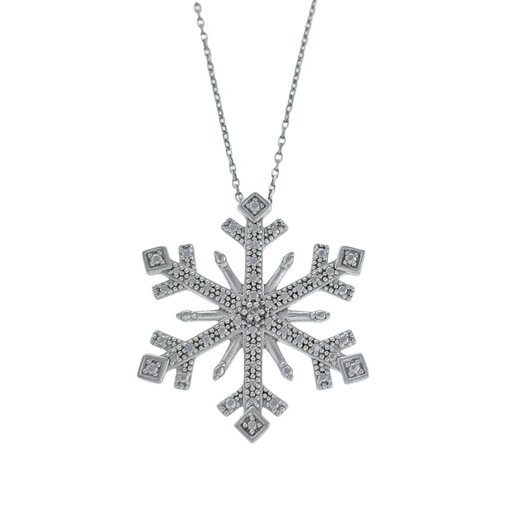 Vintage Sterling Silver 925 Snowflake Pendant Necklace 18"